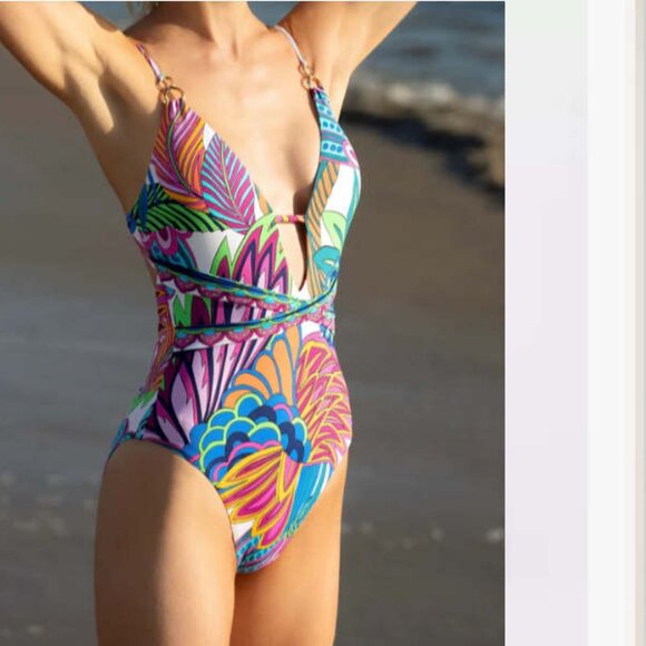 Trina Turk Paradise Plume V Plunge One Piece Beach Swimsuit 4 - Picture 1 of 13